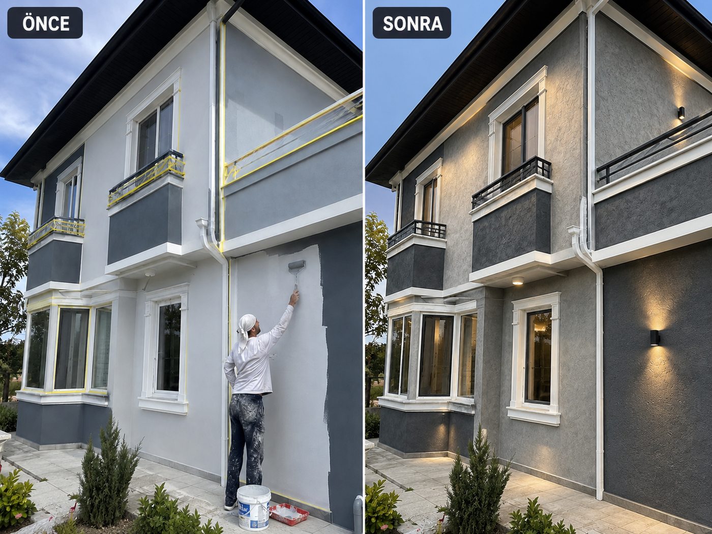 Manavkuyu dış cephe boya öncesi ve sonrası