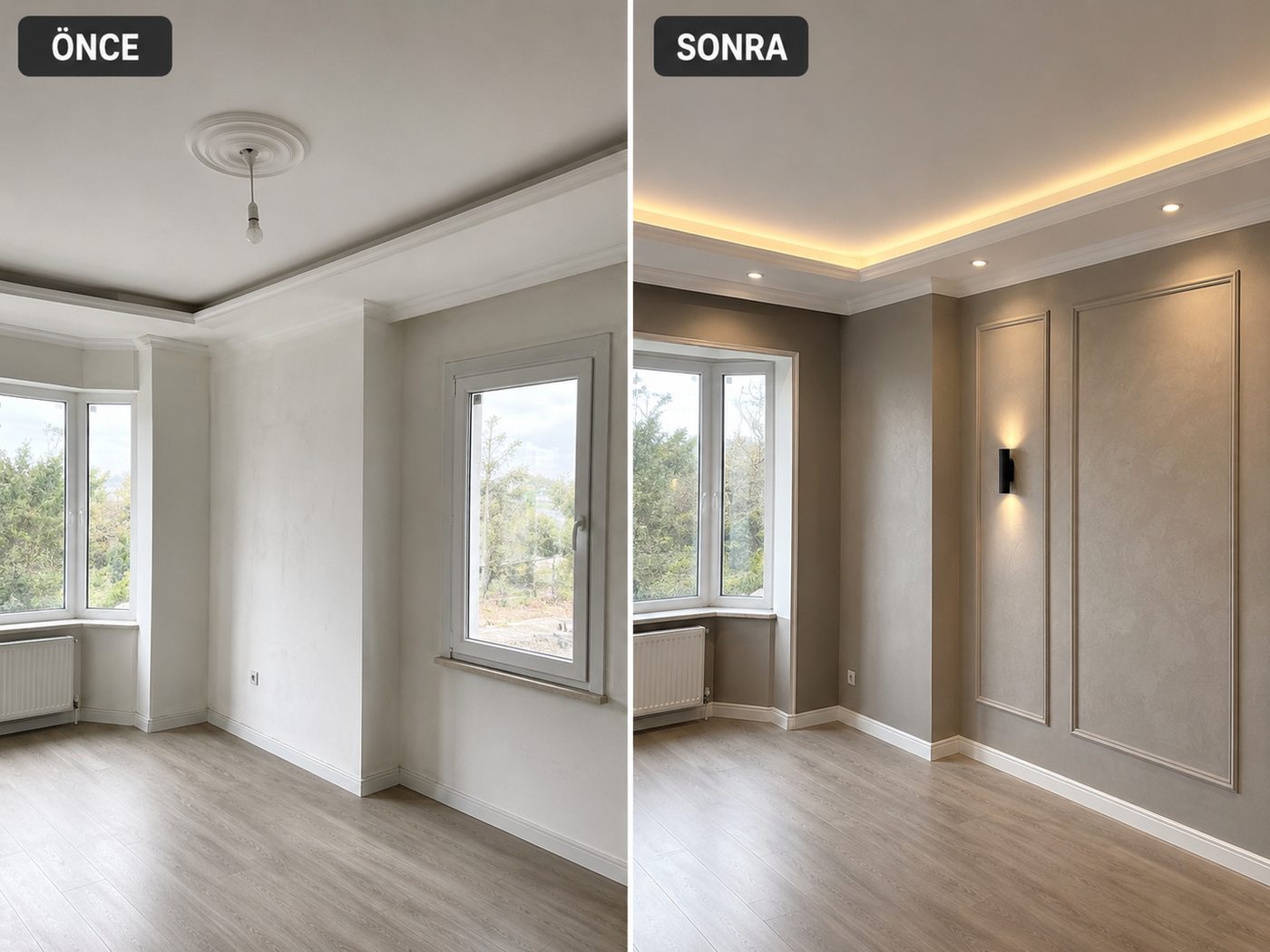 Manavkuyu iç cephe boya öncesi ve sonrası